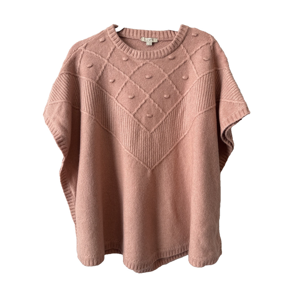 Ann Taylor Loft Boho Chic Women‎ XS/S Bobble Pink Poncho Sweater Wool Oversized